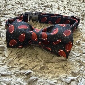 Lionheart Glory Football Dog Collar with Bow Tie Black Sports Print Metal Buckle